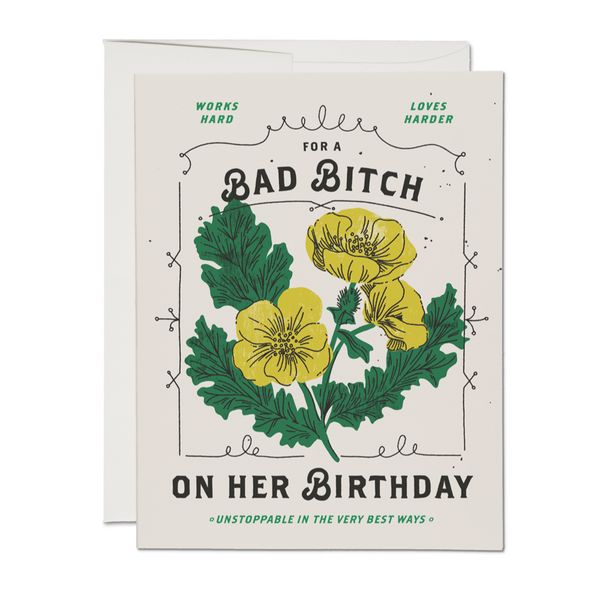 Bad Bitch Birthday Card Cover Paper, Red Cap, Hard To Love, Love Words, Flower Cards, Birthday Greetings, Birthday Greeting Cards, Los Angeles California, Blank Cards