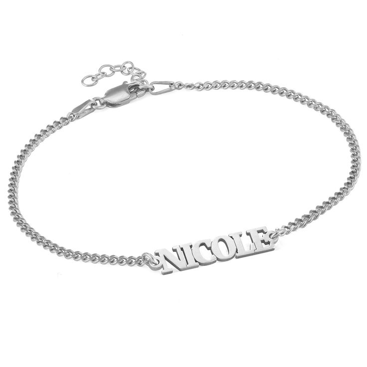 "Personalize Name Summer Gourmet Bracelet Anklet -Our Name Bracelet with Capital Letters Style and Fashion Summer 2020-2021 by your choose. The perfect gift for mom, grandma, or anyone else on your list, it can be personalized with a name or word of your choice. ★ INFO ABOUT THIS ITEM: Material: Sterling Silver 925 / 18K Gold Plated Sterling Silver 925 / 18K Rose Gold Plated Sterling Silver 925 / Gold Vermeil Plated Sterling Silver 925 Thickness: 1.1 mm / 0.04\" Measurements: 24.89 mm x 4.83 mm Custom Engraved Bracelet, Personalized Gifts For Men, Engraved Bracelet, Capital Letters, Silver Anklets, Name Jewelry, Name Bracelet, Perfect Gift For Mom, Bracelet Collection