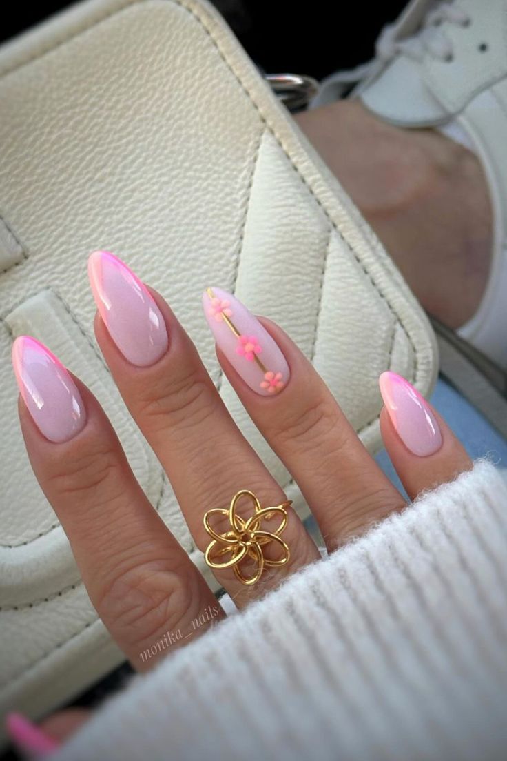 best spring nail ideas 3 Trendy Almond Nails, Paznokcie Hello Kitty, Almond Gel Nails, Almond Acrylic, Kutek Disney, Colourful Nails, Girly Acrylic, Edgy Grunge, Gold Nail Designs