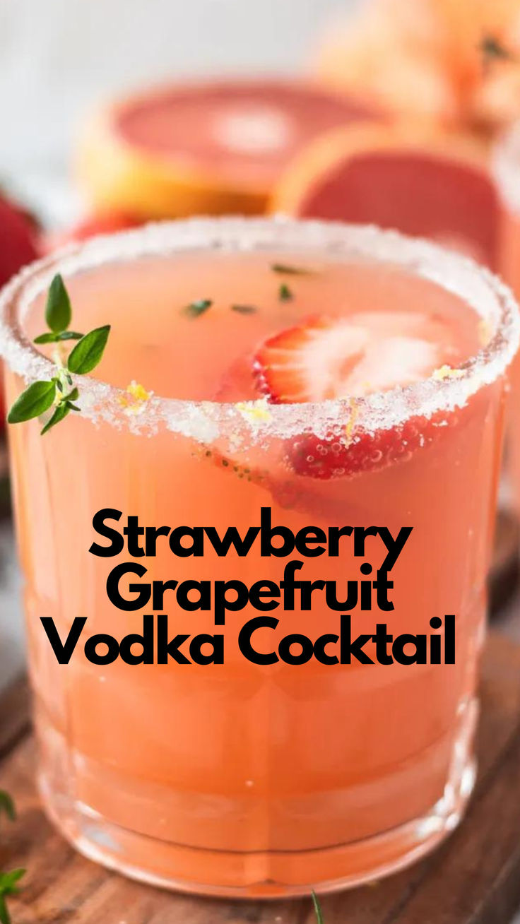 Strawberry Grapefruit Vodka Cocktail Vodka Cocktails Pitcher, Vodka Grapefruit Cocktail, Berry Vodka Cocktails, Deep Eddy Grapefruit Vodka Recipes, Drinks To Make With Vodka, Grapefruit Vodka Drinks, Vodka Mixed Drinks Recipes, Rhubarb Cocktail, Grapefruit Martini