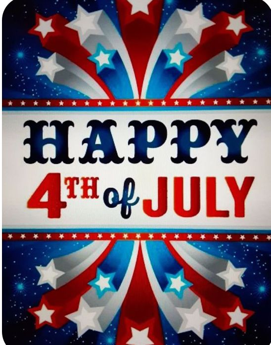 the fourth of july sign with stars and fireworks in the night sky behind it is happy 4th of july