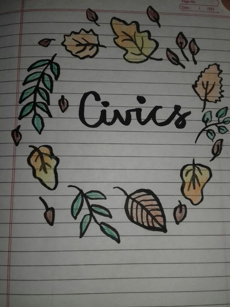 a notebook with leaves and the word civics written on it