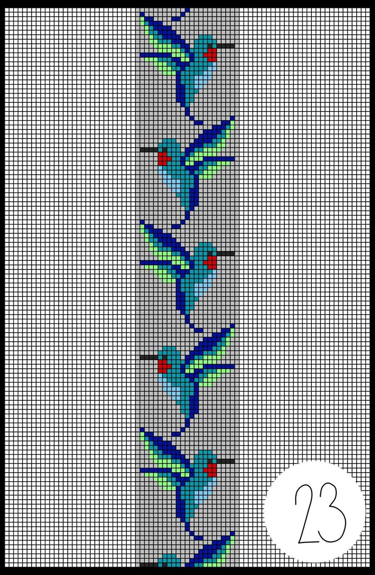 a cross stitch pattern with blue birds on it and the number 23 in front of them