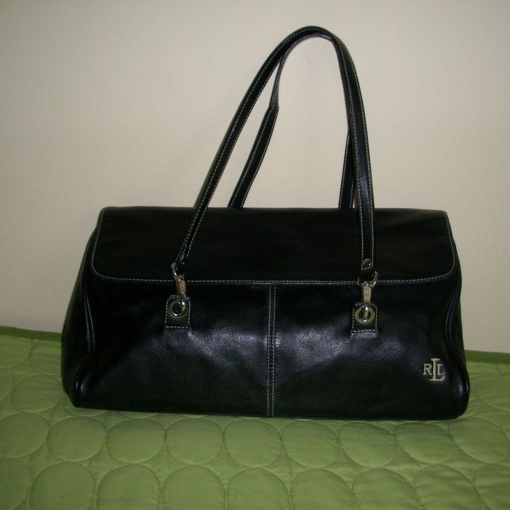 Nice And Stylish Black Leather Bag With Snap Closure. It Is Made Of Really Good Quality Of Cow Lether It Has Two Slide Pockets On Front Main Compartment Has Two Slide Pockets And One With Zipper Removable Handle Straps The Bag Is In Great Pre-Owned Condition, Clean Inside And Outside, Only It Has A Few Light Scrathes L 14" H 8.5" W 4" Handle 7" Ralph Lauren Rectangular Shoulder Bag For Daily Use, Ralph Lauren Rectangular Bag With Removable Pouch, Ralph Lauren Rectangular Bag With Leather Handles, Ralph Lauren Tote Shoulder Bag With Removable Pouch, Elegant Black Ralph Lauren Bags, Ralph Lauren Bags, Black Leather Bag, Ralph Lauren Womens, Black Leather Bags