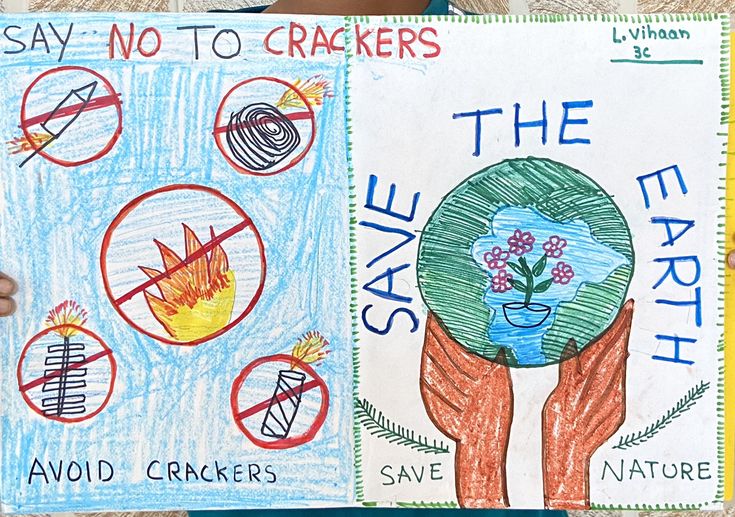 a child holding up a poster with different signs on it that say no to crackers and save the earth