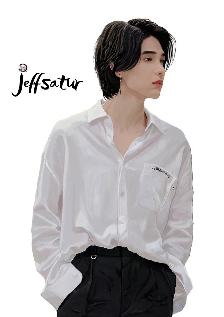 a drawing of a person wearing a white shirt and black pants