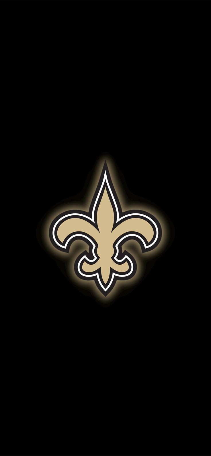 the new orleans saints logo is shown in black and gold on a dark background,