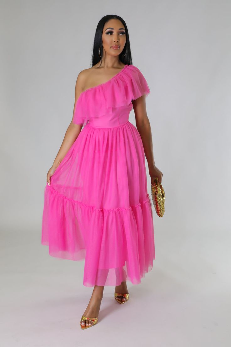 Adrianna Days Dress – GitiOnline Semi Dresses, Pink Vibes, Fuchsia Color, Tulle Fabric, Stretch Dress, Dress C, Tulle Dress, Dress First, Gorgeous Dresses