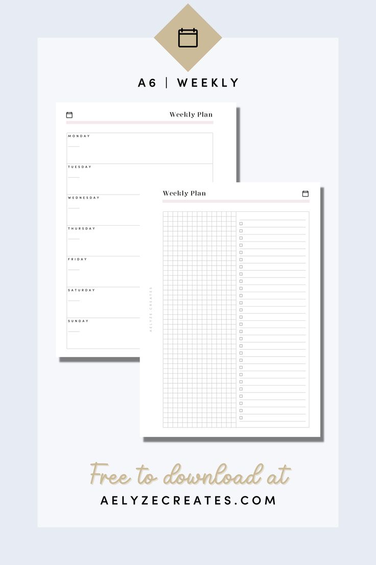 Free printable Planner Inserts - A6 - Weekly A6 Planner Printables Free, A6 Printables Free, Free A6 Planner Printables, A6 Planner Inserts Free Printables, Planner Inserts Printable Free, Planner Pdf Free, Free Printable Weekly Planner Template, Weekly Task List, Free Planner Inserts