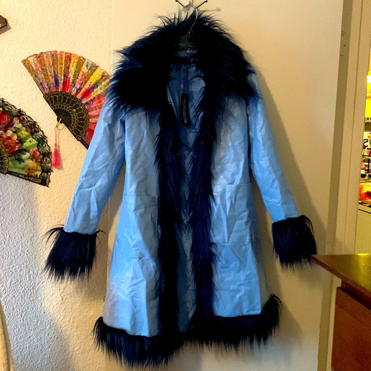 Current Mood Blue Fur Trench. Xxsmall. Looks So Stylish On. Wish I Could Keep But Fits Snug On A Size Small Body. No More In The Size On The Site. Blue Outerwear With Faux Fur Trim For Winter, Blue Winter Outerwear With Faux Fur Trim, Winter Outerwear With Pockets For Parties, Winter Party Outerwear With Pockets, Blue Outerwear For Fall Party, Blue Party Outerwear For Fall, Blue Outerwear With Faux Fur Trim And Long Sleeves, Blue Long Sleeve Outerwear With Faux Fur Trim, Blue Long Sleeve Party Outerwear