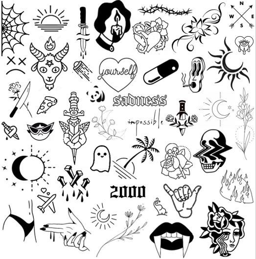 various tattoos are shown in black and white