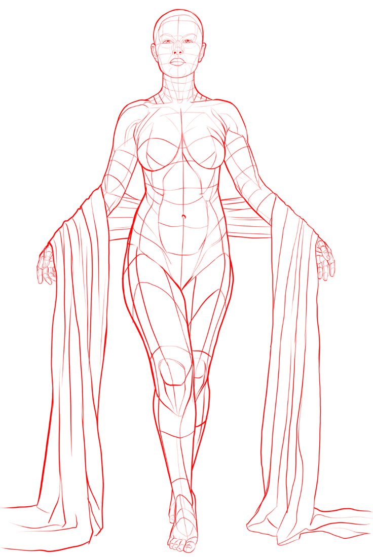 a drawing of a female figure with capes