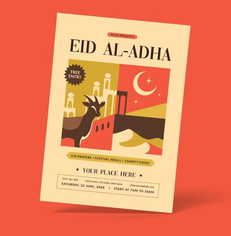 the front cover of an eid al - adha pamphlet, featuring a deer