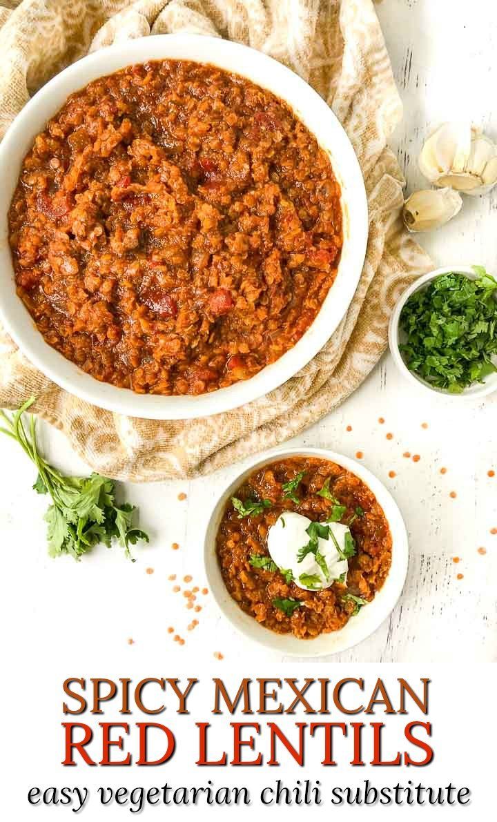 spicy mexican red lentils in a white bowl