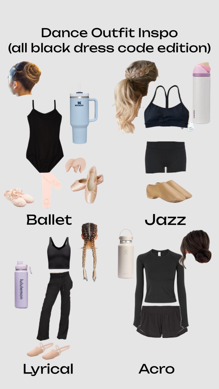 the dance outfit info sheet for all black dresses code edition, including leotards and ballet shoes