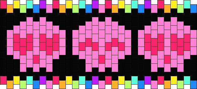 an image of two hearts made out of colored squares on black background, with the words love spelled in pink and yellow