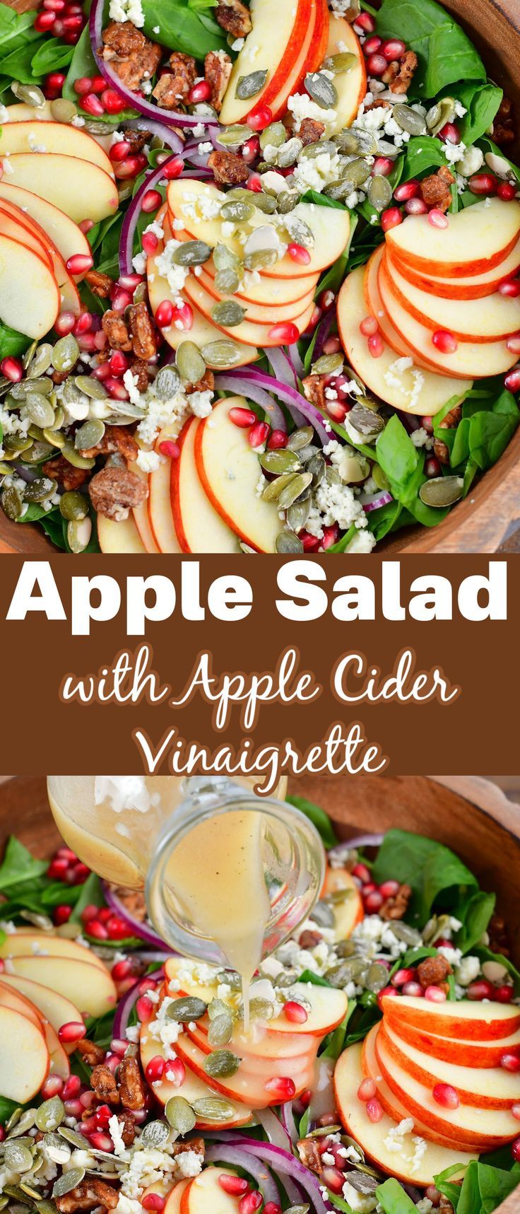 an apple salad with apples, spinach and walnuts