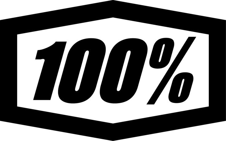 a black and white logo with the words 100 % on it's front corner