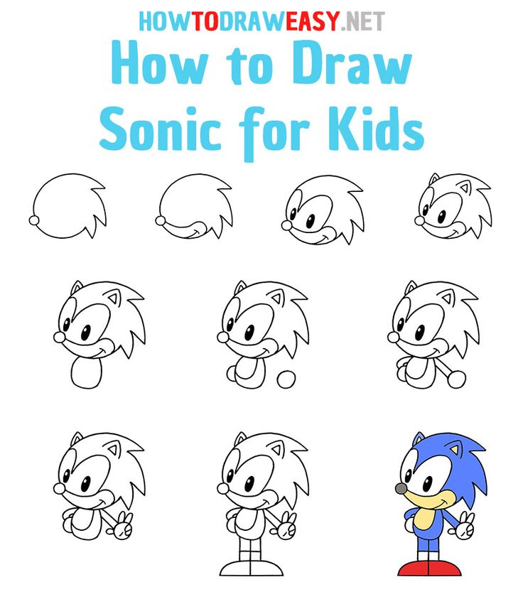 how to draw sonic the hedgehog for kids