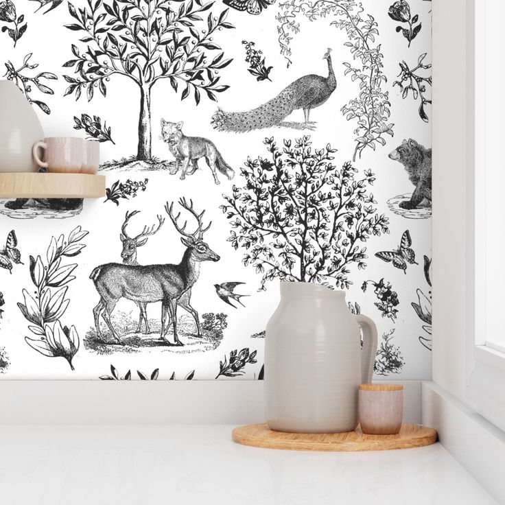 a wallpaper with animals and plants on it