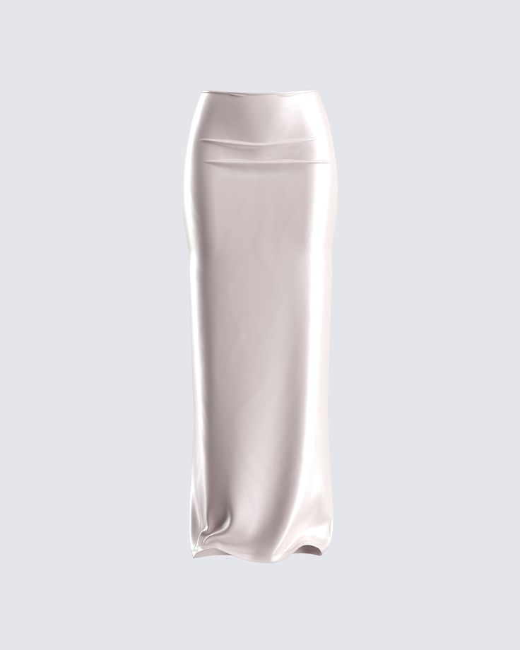 Expect to be treated like the goddess you are in this cream maxi skirt ✨ Crafted from satin charmeuse fabric, and boasting a high-waisted fit, column shape, center back slit, and an invisible side zipper - one look at you in this beauty will be enough to put them on cloud nine ☁️ Cream Maxi Skirt, Silk Long Skirt, White Corset Dress, Charmeuse Fabric, Yellow Mini Dress, On Cloud Nine, Chain Dress, Badass Style, Cloud Nine