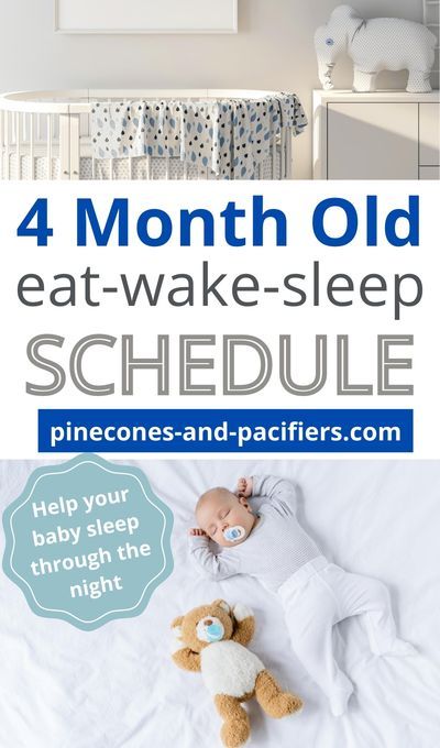 a baby sleeping in a crib with the text 4 month old eat - wake - sleep schedule