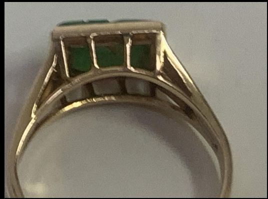 The jade is carved with a flower and is a bright emerald green with a stem and scroll., beautifully displayed in a raised gold cage, and bezel set in 14k yellow gold women's jewelry. Although antique, this jade ring has a contemporary look that complements today's tastes. Specifications: Metal: 14K Yellow Gold Style: Statement Ring Ring Size: 4 Gemstone Specifications: Center Gemstone: Jade Shape: RectangularColor: GreenCut: Cabochon Boxed - Only One Available Free shipping via USPS in 2 - 7 Day Antique Green Ring With 17 Jewels, Antique Emerald Cut Yellow Gold Emerald Ring, Antique Emerald Ring In Stamped 14k Yellow Gold, Antique Green Emerald Cut Ring, Antique Green Emerald-cut Emerald Ring, Antique Green Emerald Cut Emerald Ring, Antique Emerald Cut Green Emerald Ring, Elegant Green Intaglio Ring, Antique Green 14k Stamped Jewelry