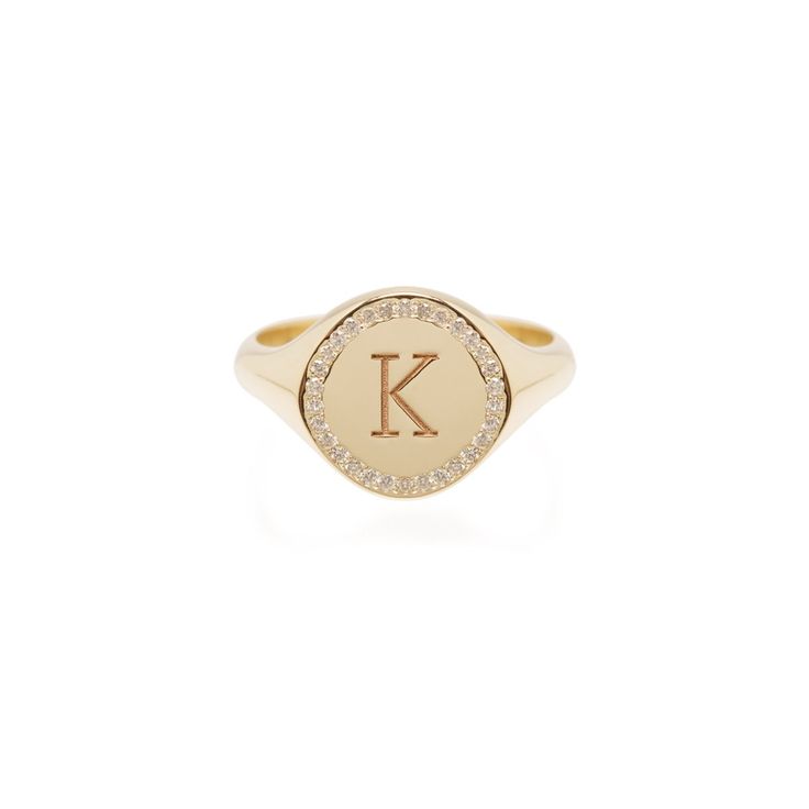 14k pave halo signet ring Signet Ring With Diamond, Type Face, Ring With Diamond, Initial Ring, Men's Jewelry Rings, Uppercase Letters, Ring Sizer, Initial Letter, Pinky Ring