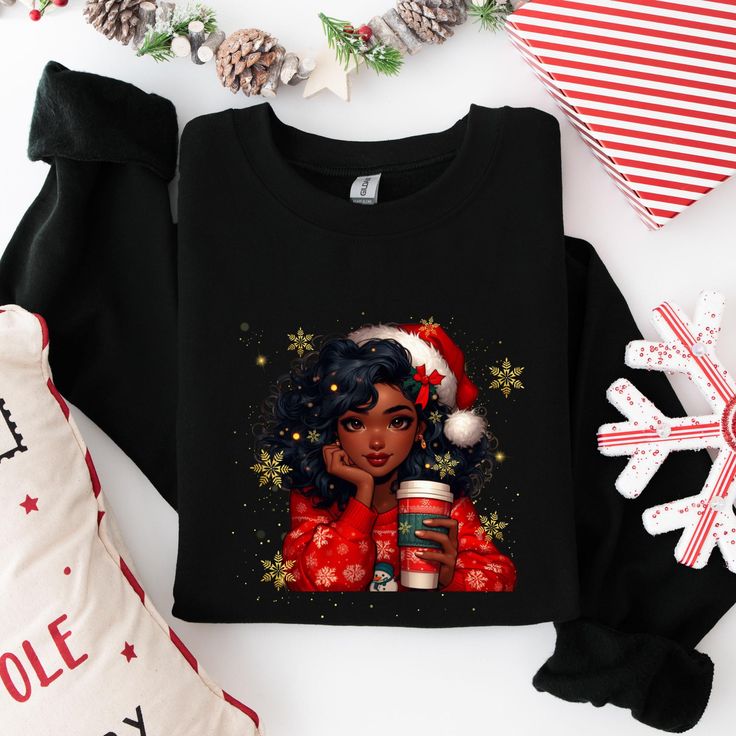 Festive and Cute: Black Woman Believe Christmas Shirt, Melanin, Black Queen, African American Christmas Shirts, Christmas Sweatshirts, Afro, Black Queen Adult Sized, Unisex Brand Information: 100% Cotton Bella Canvas for  Short Sleeve and Long Sleeve. 50% Cotton 50% Polyester Gildan Sweatshirts PLEASE READ INSTRUCTIONS CAREFULLY -----How To Order----- 1- Choose your t-shirt sleeve length, size, and color *PLEASE NOTE: THE DROP DOWN BOX HAS SHORT SLEEVE, LONG, SLEEVE AND SWEATSHIRT AVAILABLE. YOU MUST SELECT THE DESIRED SHIRT - SHORT SLEEVE, LONG SLEEVE OR SWEATSHIRT* 2-Choose your t-shirt size and color combination 3- Click add to cart. You can go back to add more product 4-Click "View in Cart" to Check out. -----CARE INSTRUCTIONS----- Wash item inside out in cold water, do not bleach, do Black Long Sleeve Christmas T-shirt, Festive Holiday Black Top, Black Top For Festive Holiday Occasions, Black Christmas Festive Tops, Black Christmas Holiday Top, Black Festive Christmas Top, Festive Black Christmas Tops, Festive Black Christmas Top, Black Festive Tops For Christmas