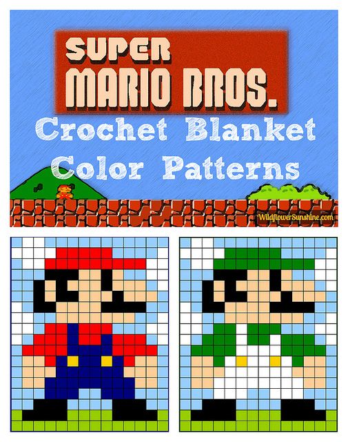 the front and back cover of mario bros crochet blanket color patterns