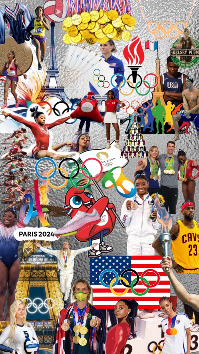 the collage shows many different sports related items and people in their respective country's colors