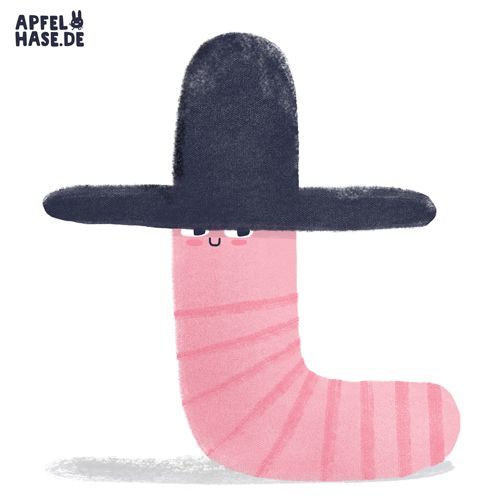 a drawing of a pink sock wearing a black hat