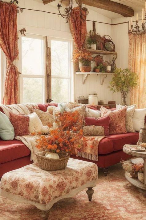 a living room filled with lots of furniture and flowers on top of a coffee table