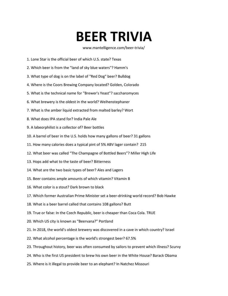 the beer trivia is shown in black and white