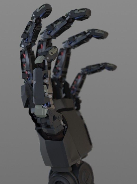 a robotic hand is shown with its arms extended and it's head turned to the side