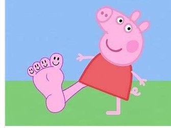 peppa the pig with her feet in the air