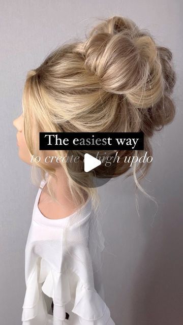 Jessica Gillette • Bridal Hair Education + Hair Tutorials on Instagram: "Looking for an easy way to create high updo styles effortlessly? You’re in luck! Here’s the easiest way I found to create this trendy look. Step 1: Create Two Top Ponytails Start by sectioning off the top half of your hair and create two ponytails using nylon hair ties. Opting for nylon hair ties instead of elastics adds more projection, resulting in added volume. Step 2: Secure the Lower Ponytail Now, take the remaining lower half of your hair and create a single ponytail. Try to secure it as close to the top two ponytails as possible. Step 3: Twist It Up! Time to add some stylish twists to your updo. Begin by twisting each of the ponytails separately. This will add texture and create the illusion of curled h Curled Updo Hairstyles, High Updo Wedding, Easy Hair Up, High Updo, Hair Education, Two Ponytails, Ponytail Updo, Wedding Hairstyles Tutorial, Guest Hair