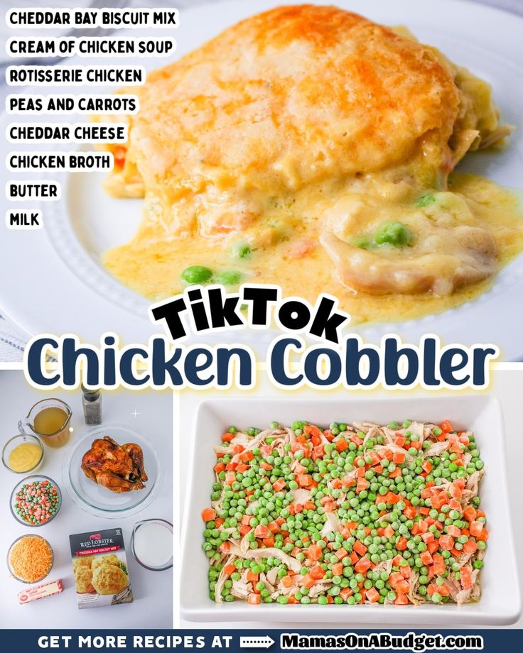 chicken cobbler recipe collage with text overlay