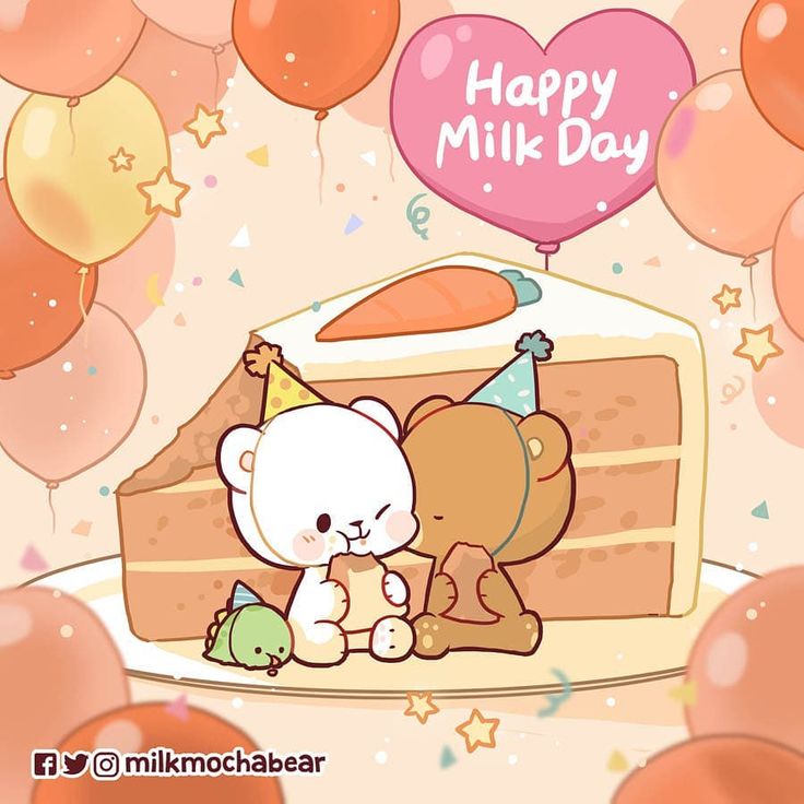 a happy milk day card with a teddy bear and cake