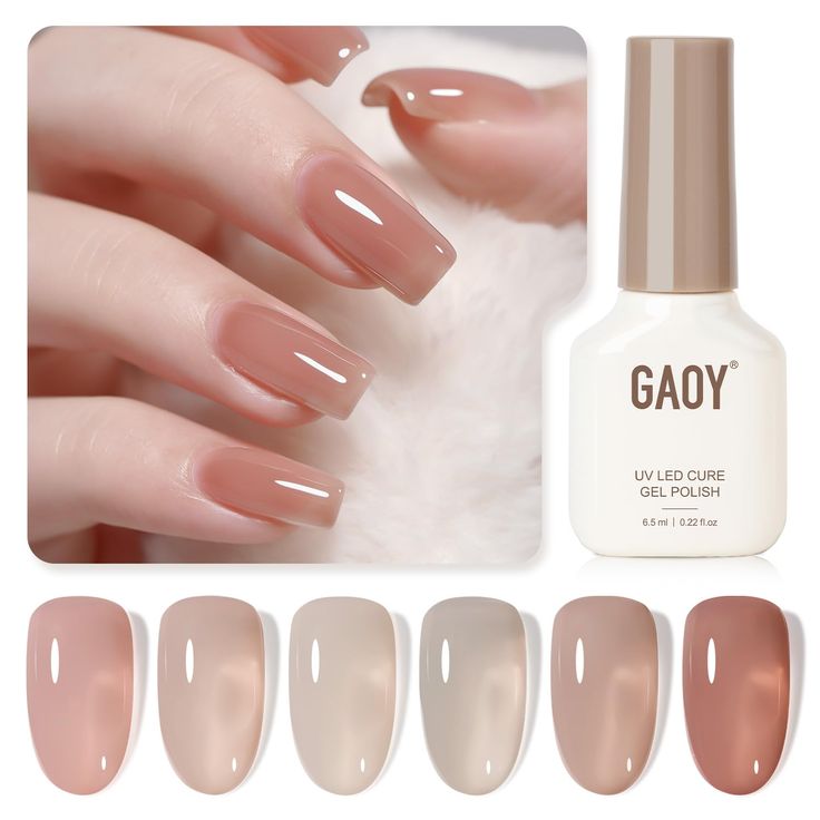 PRICES MAY VARY. Sheer Gel Polish: Apply several layers to build up the color from clear translucent to solid opaque. Package Includes: 6 gel polish colors of 0.22 fl.oz (6.5ml) each. Basic gel nail set to enjoy the nail art from the comfort of your own home! Cure Needed: Cure under UV LED nail lamp for 60s to a complete dry. Long-Lasting: Up to 4 weeks if properly applied base coat & top coat. Tips: Buff your nail bed lightly before applying to prevent early peeling off. Clear Nude Nail Polish, Basic Colors Nails, Soft Summer Nail Polish Colors, Sheer Nude Nails, Fall Gel Manicure, Rose Gold Gel Polish, Jelly Gel Nails, Mommy Nails, Best Nude Nail Polish