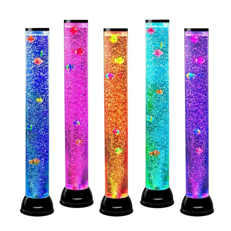 three different colored lights are in the shape of columns with stars on them and hearts