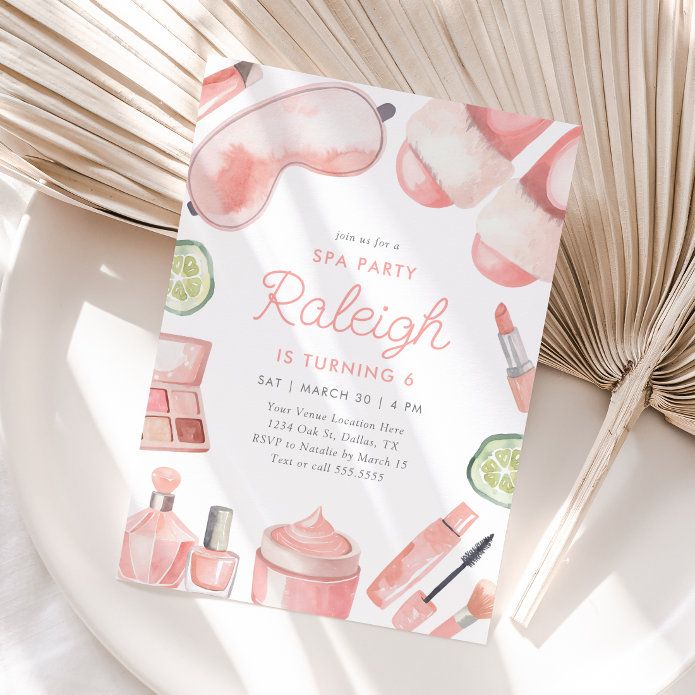 a party card with watercolor makeup and lime slices on it next to a fan