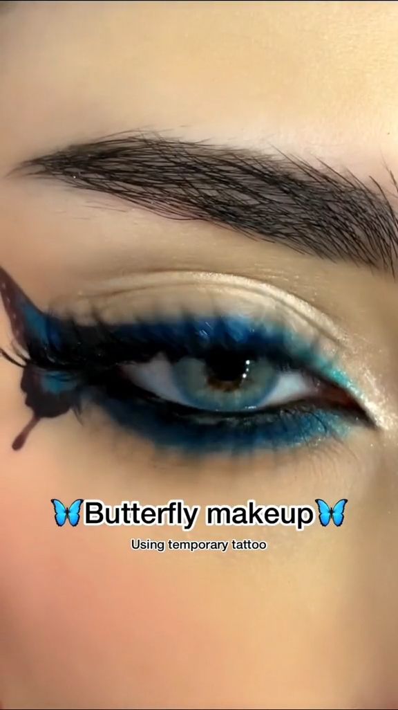 Butterfly Makeup Ideas Easy, Butterfly Costume Face Makeup, Subtle Butterfly Makeup, Butterfly Rave Makeup, Butterfly Festival Makeup, Butterfly Makeup For Kids, Fairy Butterfly Makeup, Blue Butterfly Makeup Looks, Butterfly Temporary Tattoo Eye Makeup