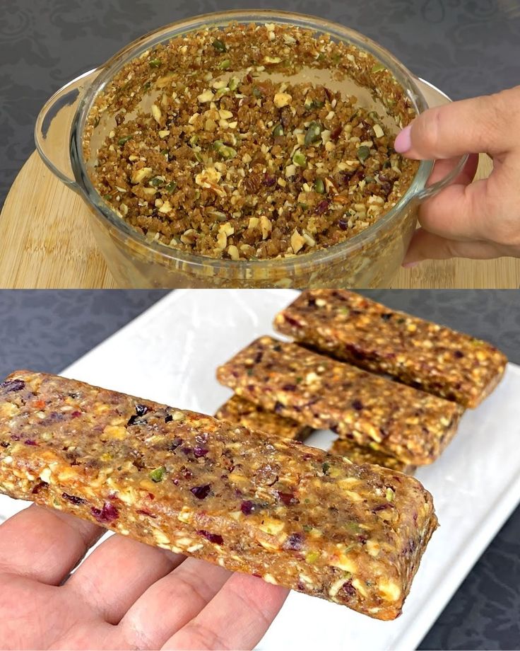 two pictures one shows granola bars and the other shows homemade granola bars