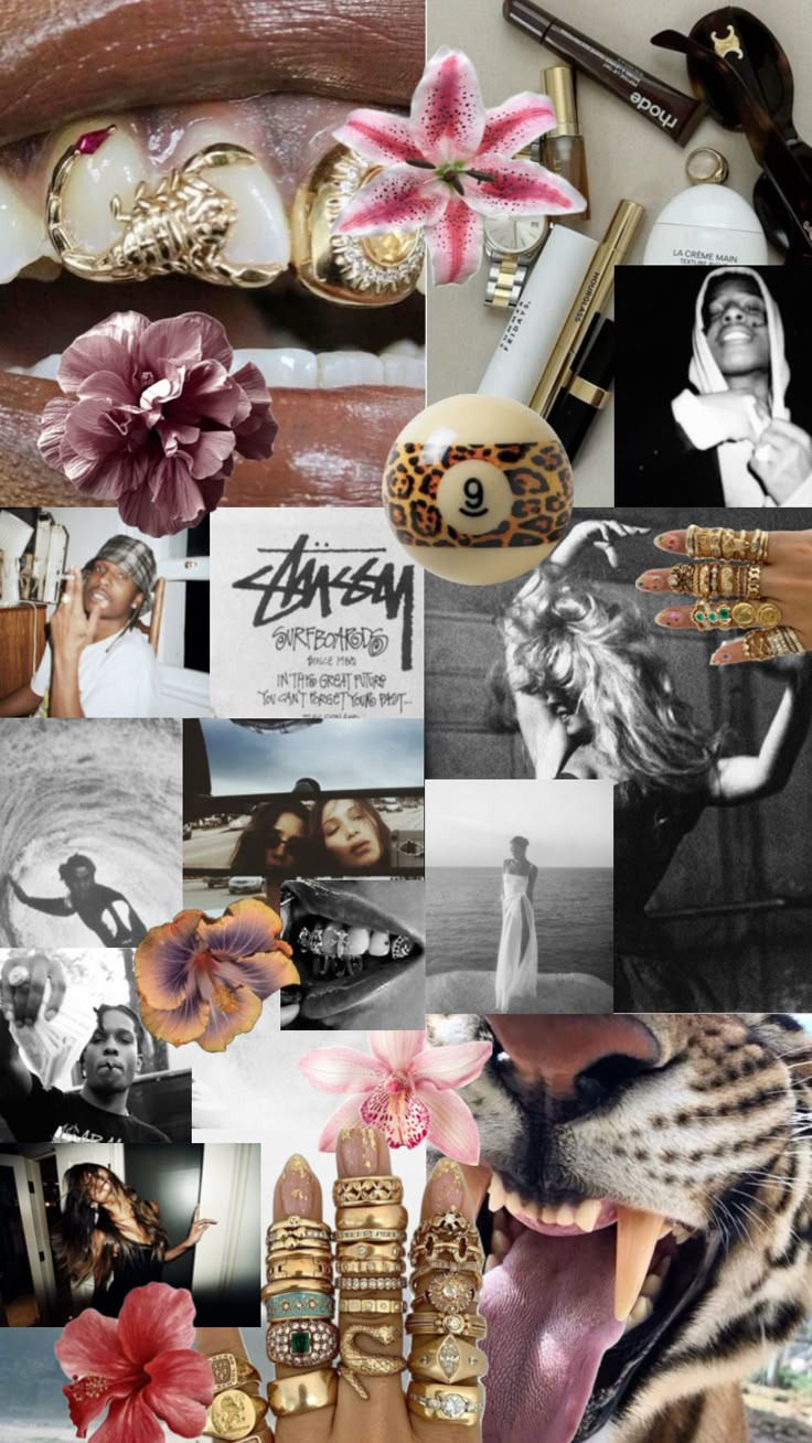 a collage of photos with different types of jewelry and accessories on it's side