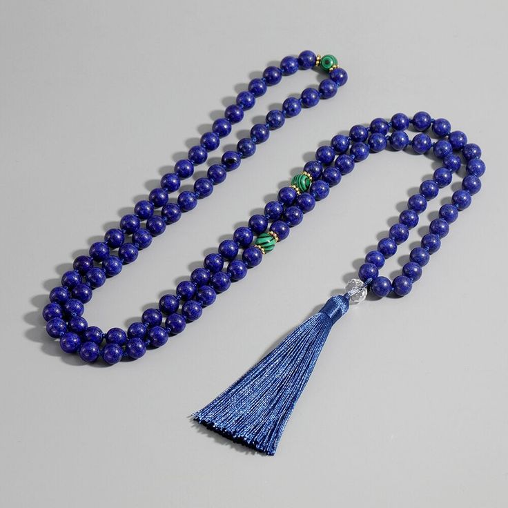 Mala Meditation Necklace Lapis Lazuli Beads With Natural Stones, Round Lapis Lazuli Beads With Natural Stones, Elegant Mala With 108 Beads For Meditation, Healing Lapis Lazuli Beaded Necklaces, Blue Round Beads Mala For Meditation, Spiritual Lapis Lazuli Round Beads, Elegant Polished Beads For Meditation, Adjustable Lapis Lazuli Beaded Necklace With 8mm Beads, Spiritual Blue Mala With 108 Beads