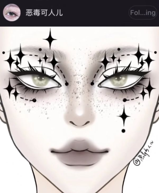 Angel Goth Makeup, Halloween Makeup Drawing, Artist Makeup Looks, Spider Inspired Makeup, Goth Star Makeup, Cross Makeup Look, Cool Goth Makeup, Cool Makeup Looks Creative Full Face, Fun Makeup Looks To Recreate