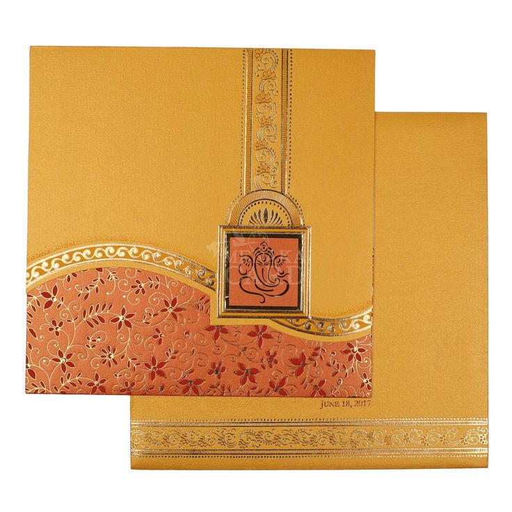 an orange and gold colored wedding card cc - 829