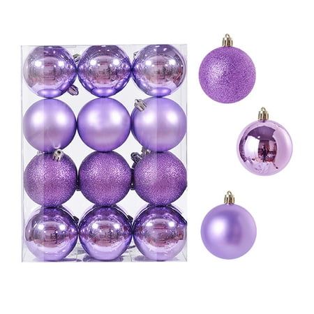 purple christmas ornaments in a clear box