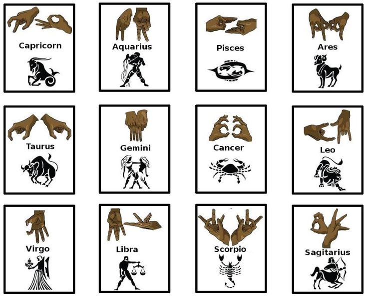 the zodiac signs and their meanings are shown in black and white, with different symbols on them